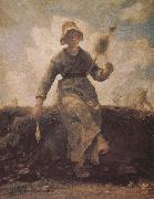 Jean Francois Millet The girl weave oil painting reproduction